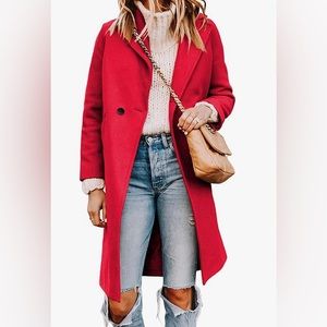 Tanming Women's Notch Lapel Double Breasted Wool Blend Mid Long Pea Trench Coat